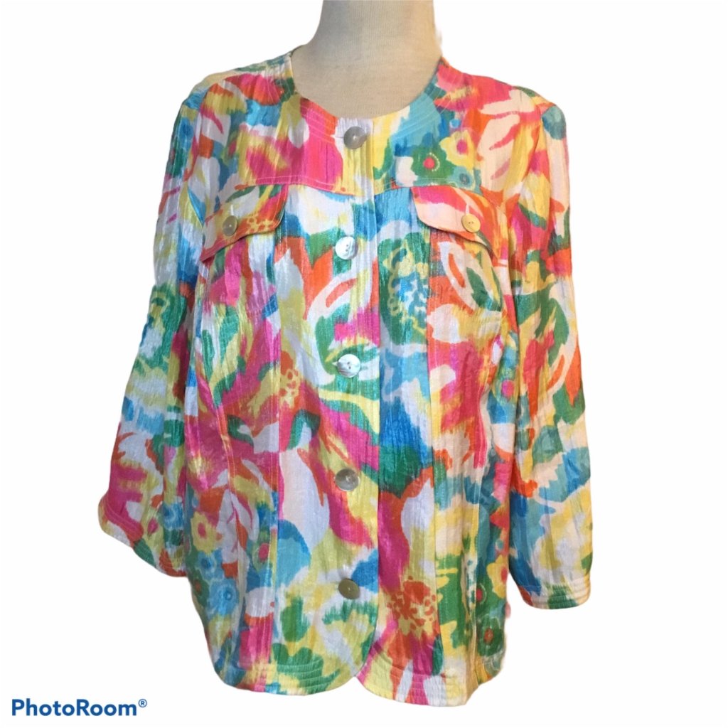 Ruby Rd Multi Color Button Front Spring Jacket Bold Statement Trendy Jacket
